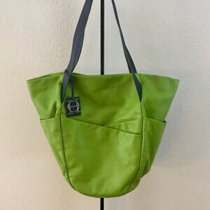 Olivia Harris by Joy Gryson~Art to Wear~Large Green Leather Bucket Purse Bag